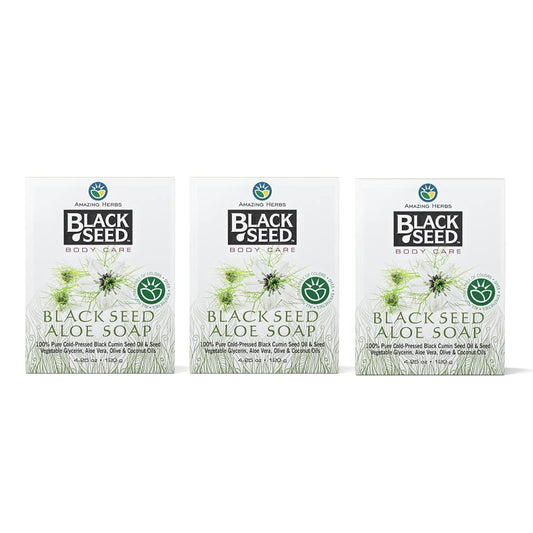 Amazing Herbs Black Seed Soap - 100% Pure Cold-Pressed Black Cumin Seed Oil, All Natural, Free of Colors, Dyes, & Fragrances - Black Seed Aleo Vera
