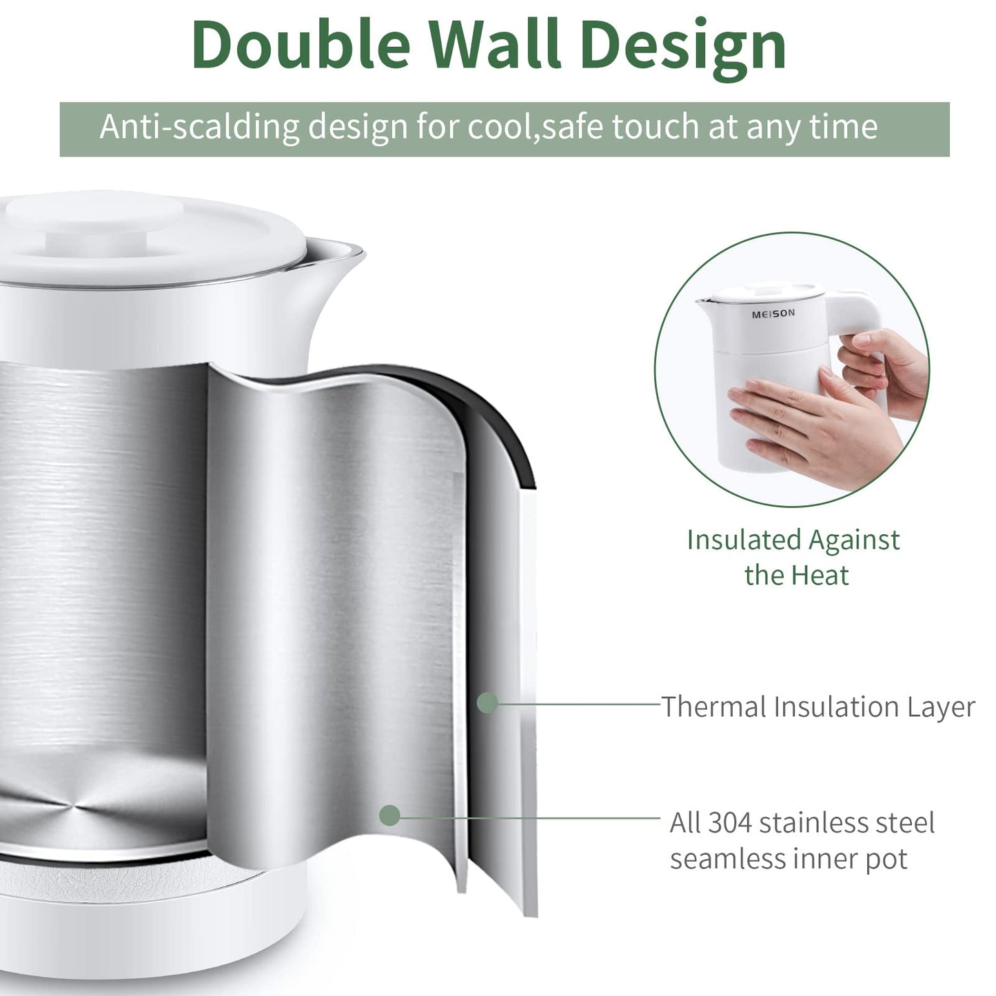 0.6L Small Electric Kettles Stainless Steel, Travel Mini Hot Water Boiler Heater, Double Wall Cool Touch Portable Teapot, Auto Shut-Off & Boil-Dry…