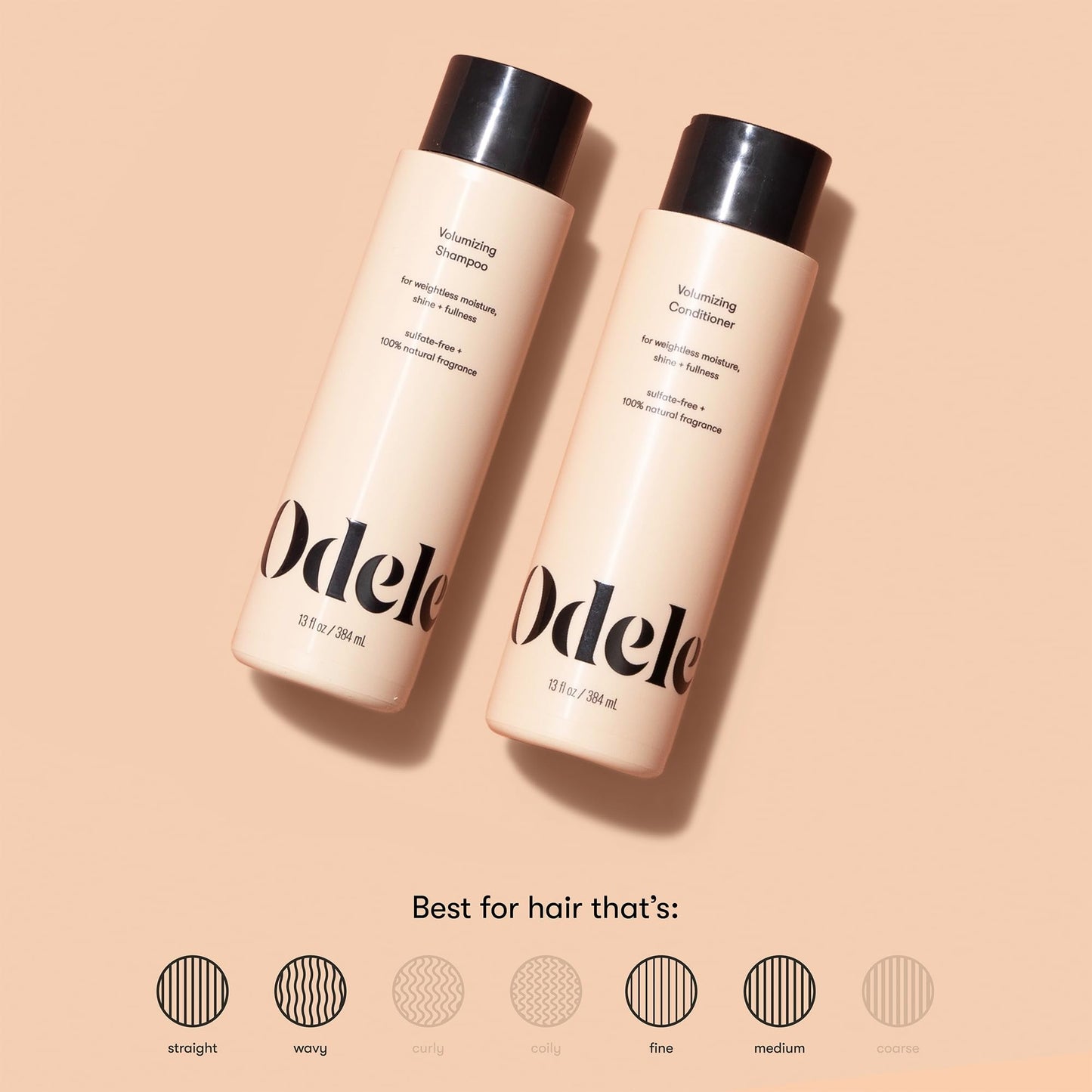 Odele Volumizing Sulfate-Free Shampoo & Conditioner Set, Adds Moisture, Shine, and Fullness for Straight or Wavy Hair Types, 13 Fl Oz Each (2-Pack)