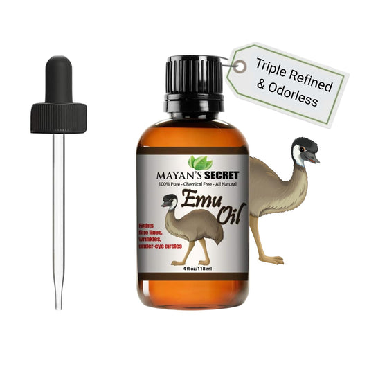 Mayan's Secret Emu Oil: A 100% pure and natural 4-ounce solution, perfect as a hair strengthener and skin moisturizer.