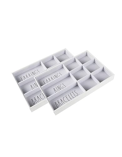 Rae Dunn Jewelry Tray - Jewelry Drawer Organizer - Set of 2 Stackable Jewelry Organizer Trays - Storage Box for Earring, Ring, Bracelet, Necklace…
