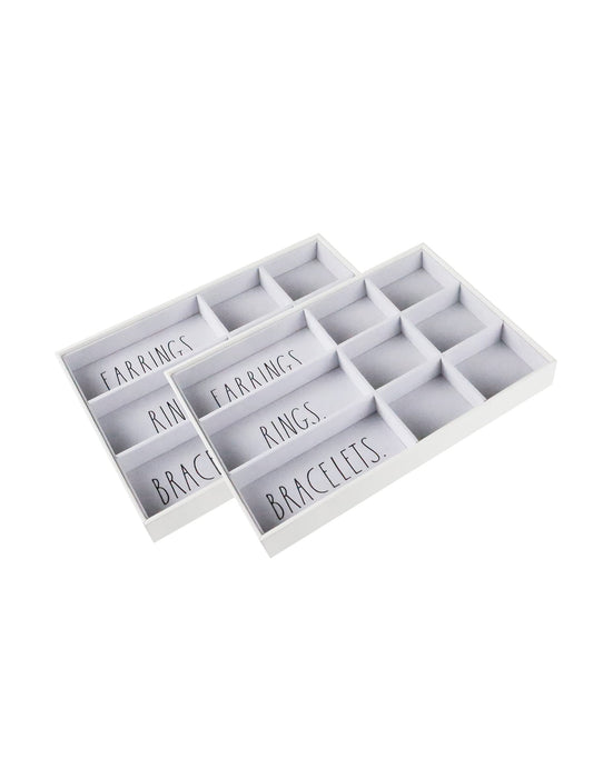 Rae Dunn Jewelry Tray - Jewelry Drawer Organizer - Set of 2 Stackable Jewelry Organizer Trays - Storage Box for Earring, Ring, Bracelet, Necklace…