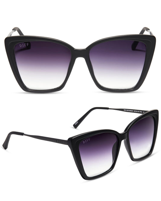 DIFF Heidi Lightweight Cat Eye Sunglasses for Women, Matte Black + Sharp Grey Gradient