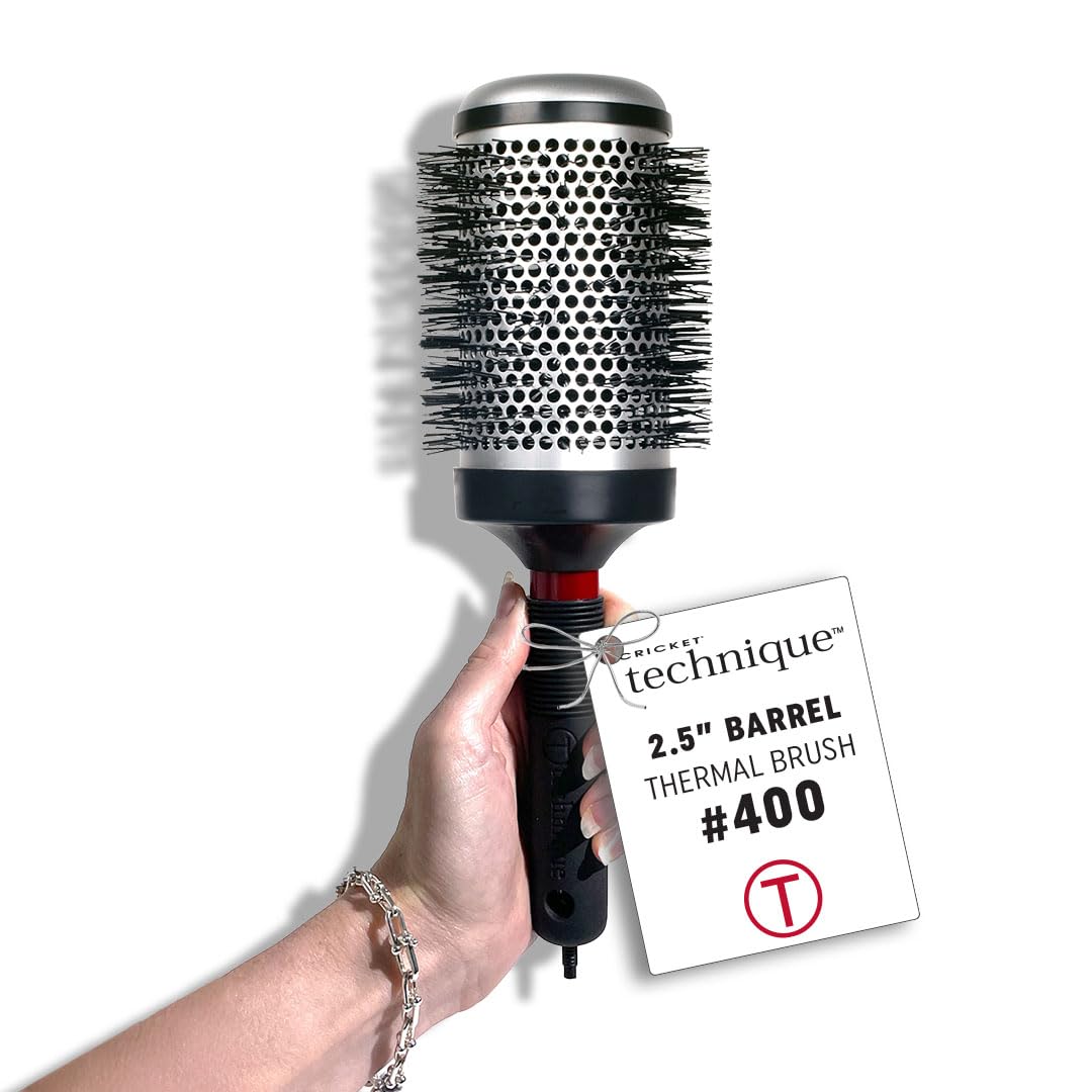 Cricket Technique Thermal Hair Brush #400 2.5” for Curling, and Styling - Heat-Retaining Barrel with Anti-Static Tourmaline Bristles, Round Thermal