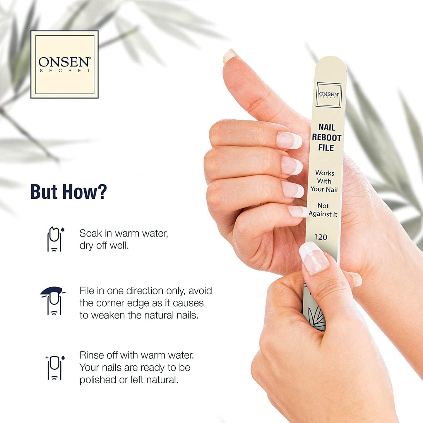 Onsen Japanese Nail Shape & Shine Kit | 3-Way Nail Buffer Block w/ 2 Extra Pads & 6-Pack Professional File 120/180 Grit for Natural and Acrylic Nails