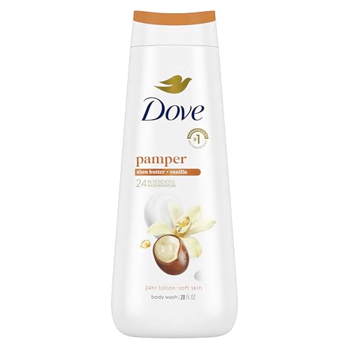 Dove Body Wash Pamper Shea Butter & Vanilla for 24hr Lotion-Soft Skin Moisturizing Skin Cleanser with No Sulfates No Parabens 20 oz