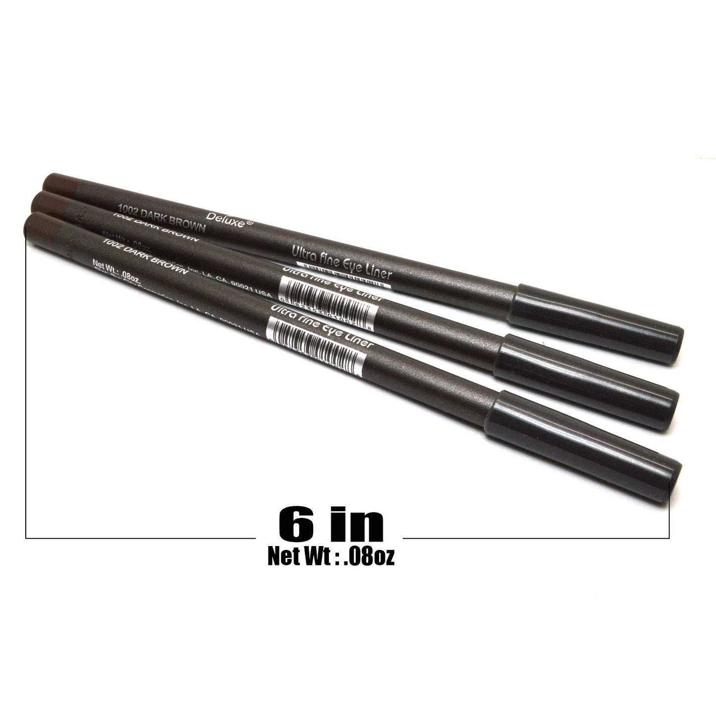 3 Pcs x Italia Deluxe 1002 Dark Brown Ultra Fine Eye liner Pencil Eyeliner Set + Free ZipBag, Full Size