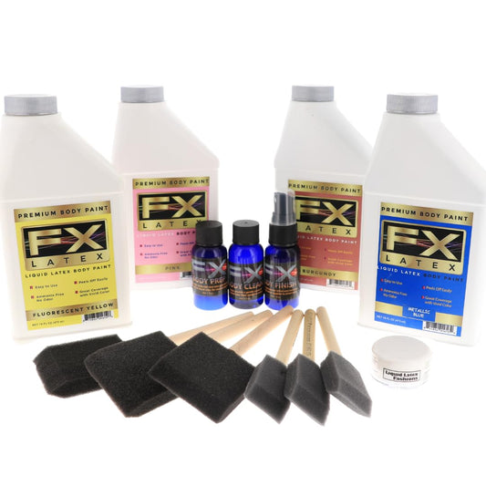 (4) 16oz Liquid Latex Build Your Own Pack + Brushes, Prep Kit, and Stardust- Fantasy Fun Body Paint Kit, Sports, Theater, Film, Makeup