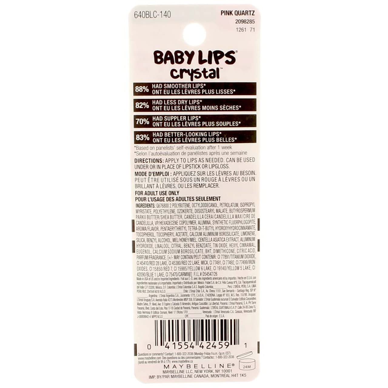 Maybelline New York Baby Lips Crystal Lip Balm, Pink Quartz [140] 0.15 oz (Pack of 4)