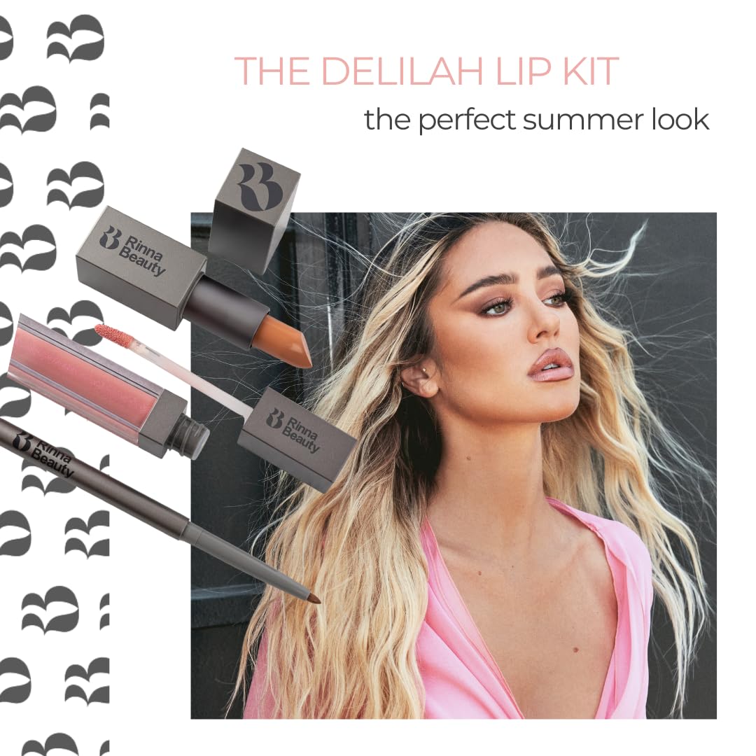 Rinna Beauty Icon Lip Kit - Delilah - All-in-One Lip Kit Includes Lipstick, Lip Gloss, Lip Liner - PINK NUDE look - Anti-Aging, Moisturizing,