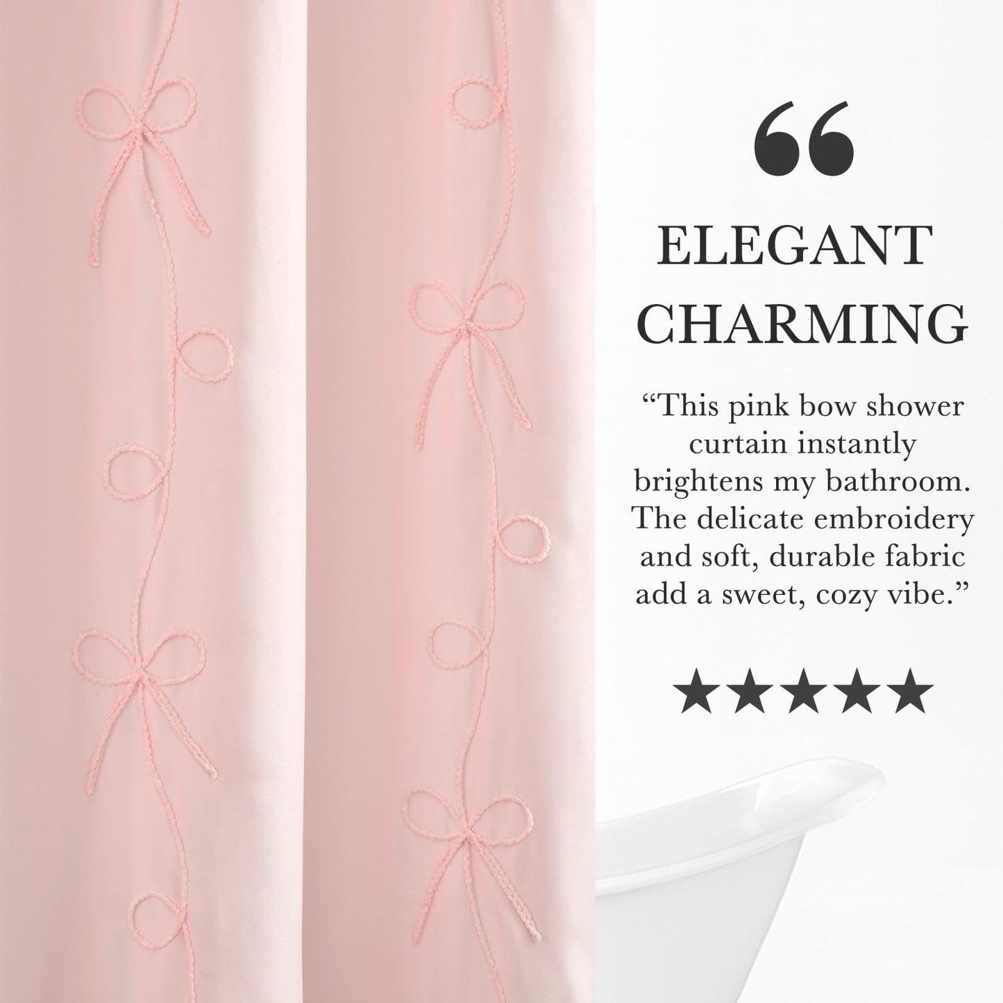 Seasonwood Pink Bow Shower Curtain Cute Fabric Shower Curtain 72 x 72 Inches, Aesthetic Embroidered Textured Shower Curtains Elegant Peach Pretty…