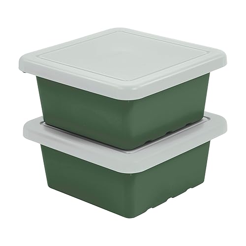 ECR4Kids Square Bin with Lid, Storage Containers, Hunter Green, 2-Pack