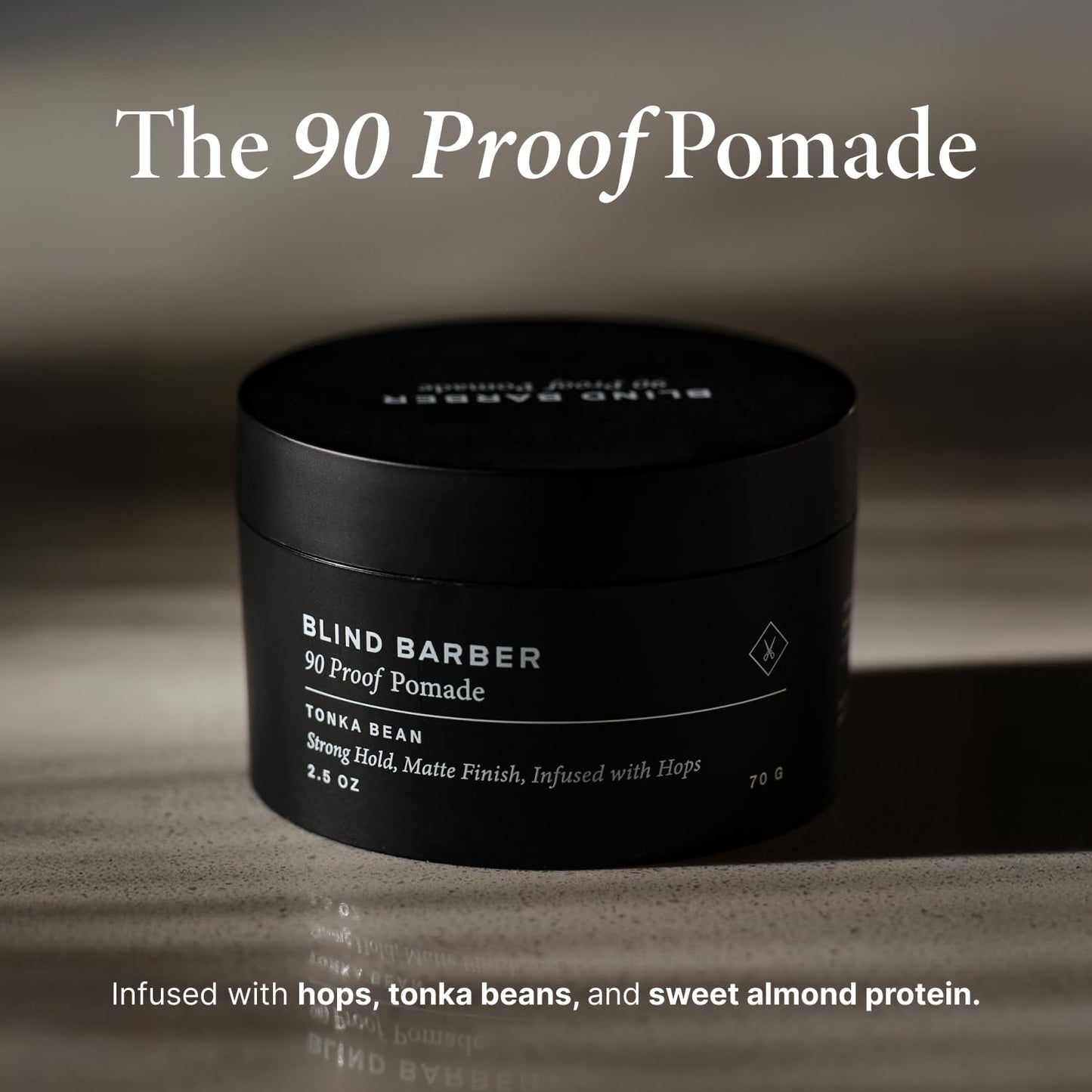 Blind Barber 90 Proof Hair Pomade for Men - Strong Hold, Natural Finish - Water-Based, Matte Pomade for Men with Hops & Tonka Bean - Free of Greasy