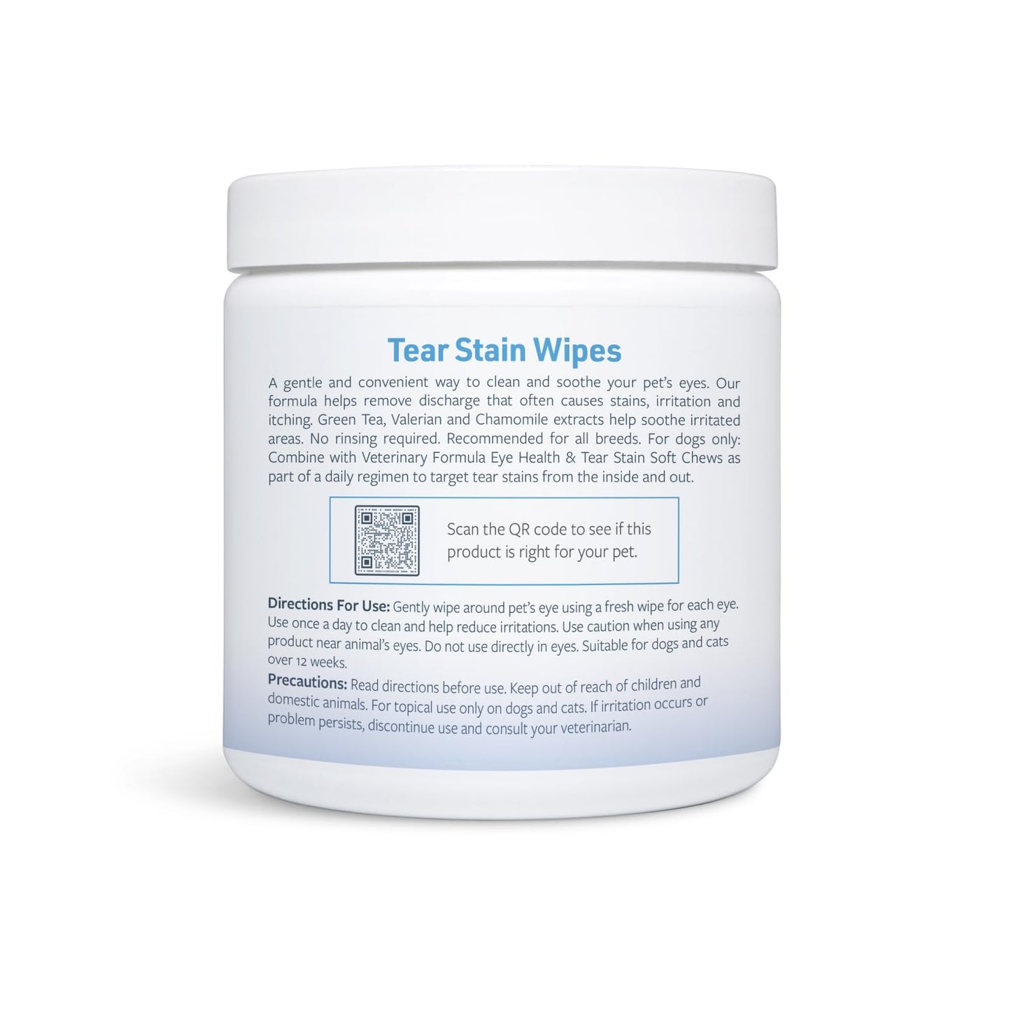 Veterinary Formula Smart Coat Tear Stain Wipes for Dogs & Cats, 100 ct – Gently Remove Eye Debris & Stains, Fragrance-Free, Pre-Saturated