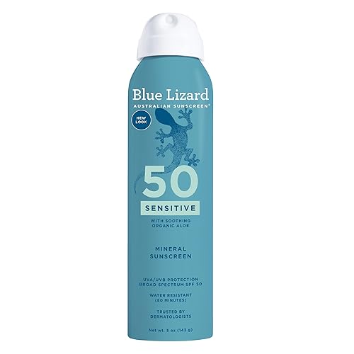 Blue Lizard Sensitive Mineral SPF 50 Spray, Dermatologist-Recommended Brand, Broad-Spectrum UVA/UVB Protection, Water-Resistant, Zinc Oxide Formula, 5