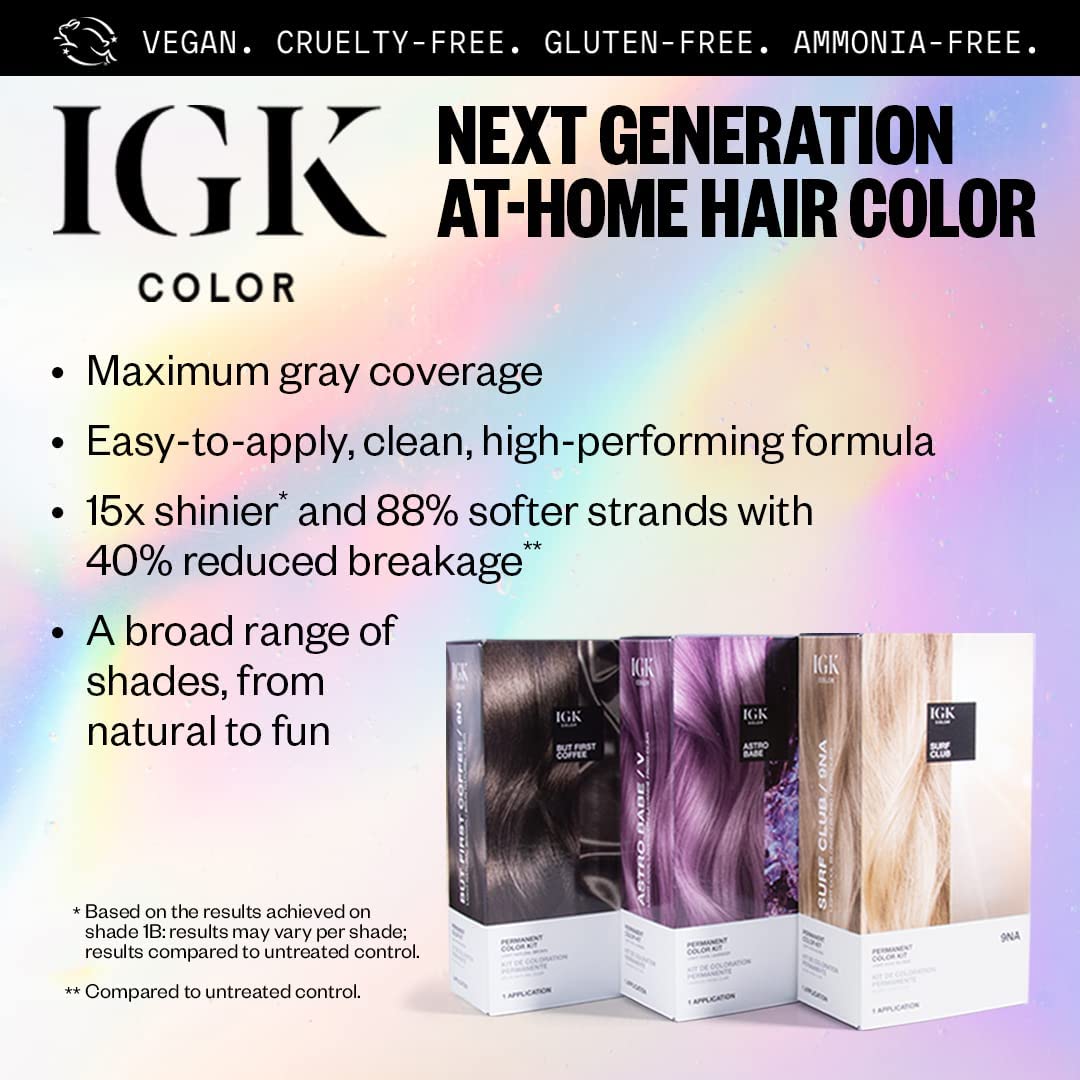 IGK Permanent Hair Dye Color Kit | BA Titanium - Pure Cool Gray | 100% Gray Color Coverage + Strengthen + Shine | Ammonia Free