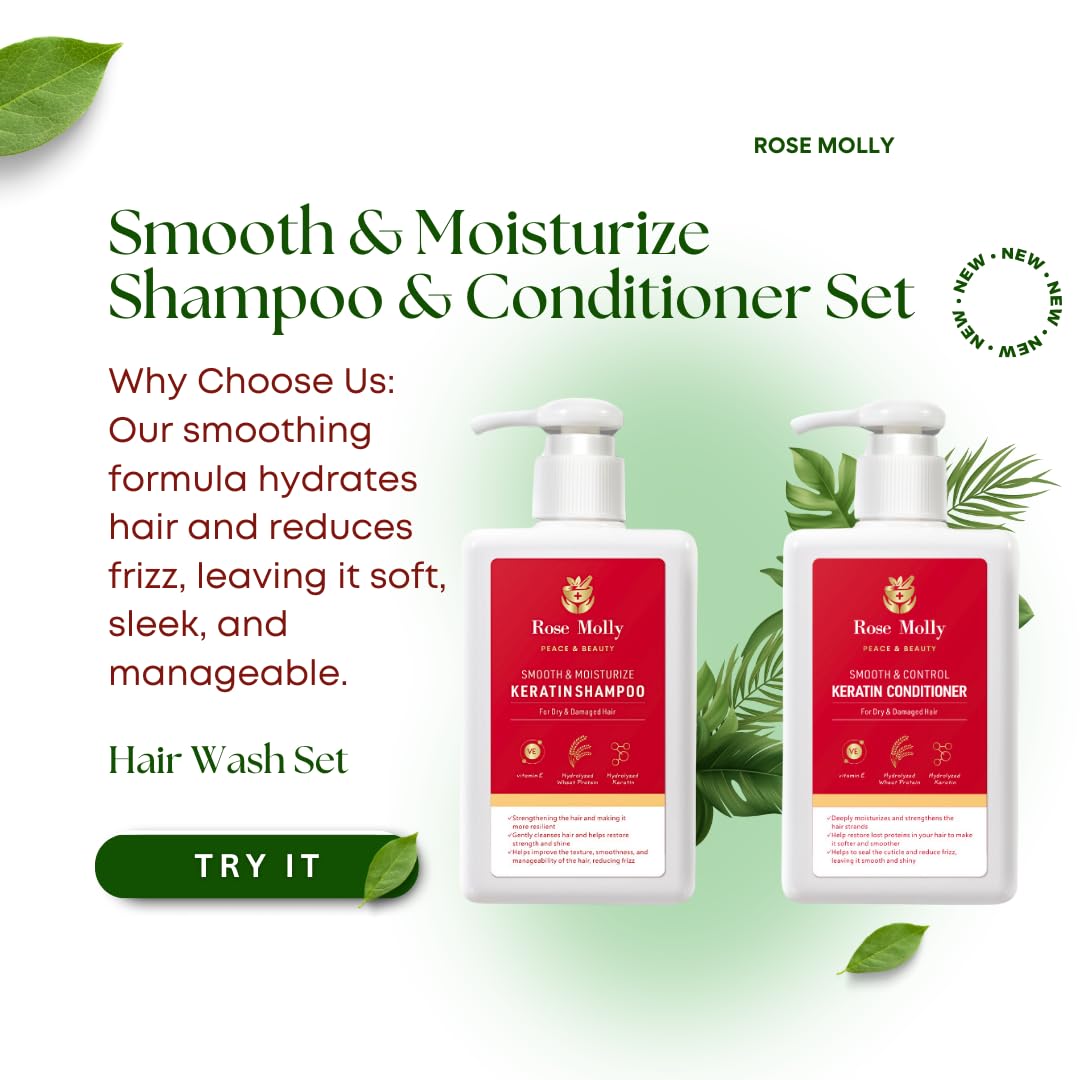 Rose Molly Keratin Shampoo and Conditioner for Dry, Damaged Hair