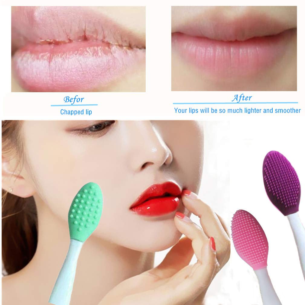 3 Pcs Lip Scrub Brush,Lip Scrubber Exfoliator,Double-Sided Silicone Lip Brush Tool for Men Women Lip Lightening, Lip Exfoliator Scrubber Tool for Dark