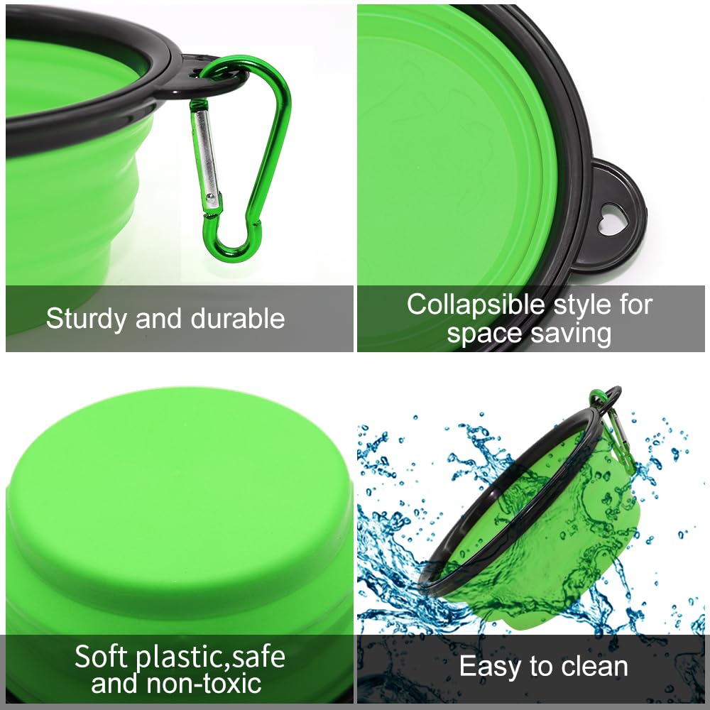 2-Pack Collapsible Dog & Cat Bowls with Carabiners – Portable Pet Food & Water Dishes for Travel, Walking & Outdoor Use