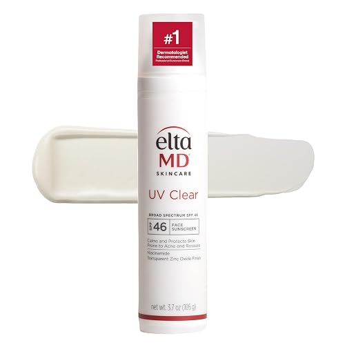 EltaMD UV Clear Face Sunscreen SPF 46, Oil Free Sunscreen with Zinc Oxide, Dermatologist Recommended, For Acne-Prone Sensitive Skin, 3.7 oz