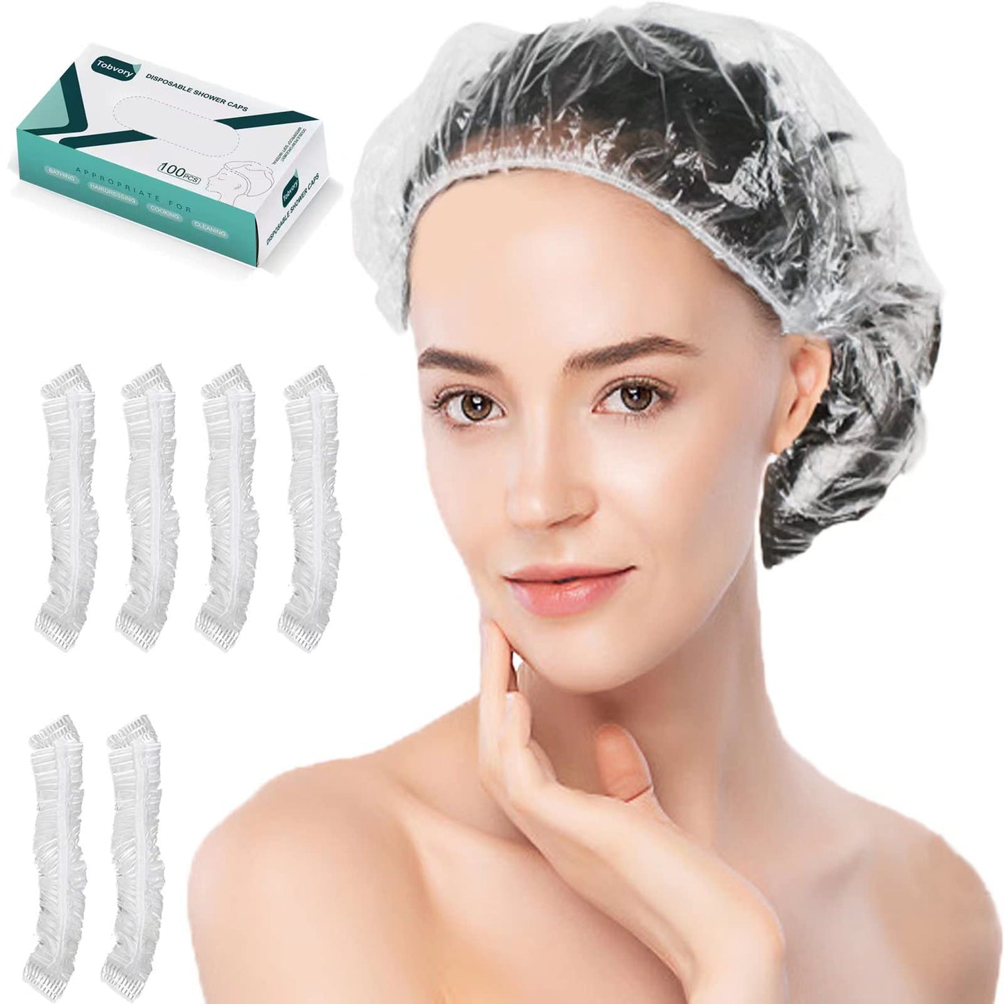 Disposable Shower Caps - 100PCS Shower Cap Tobvory Waterproof Plastic Shower Cap For Women Men For Hair - Extra Elastic Large Shower Caps For Bath Beauty and Personal Care Tobvory Default Title