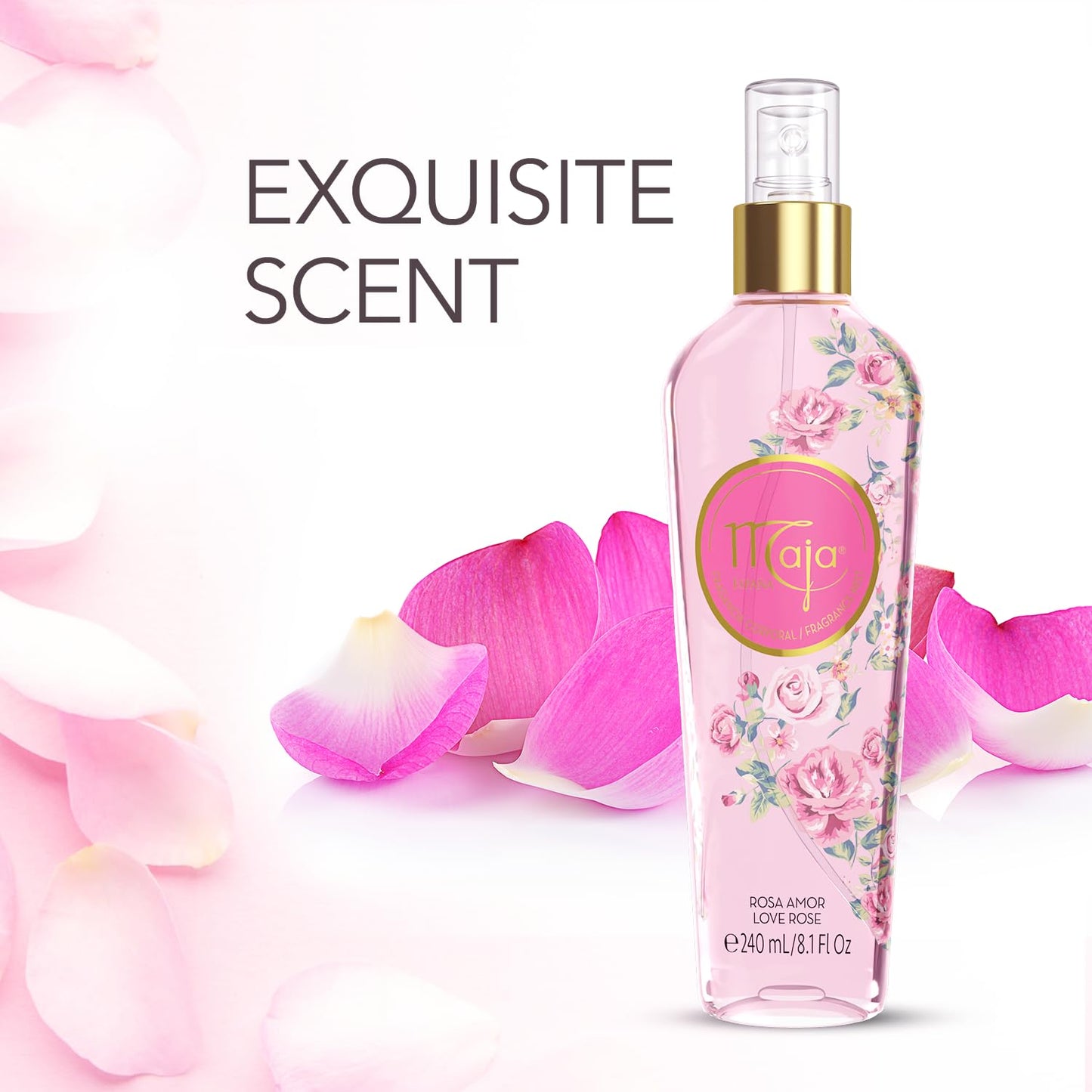 Maja Love Rose Body Spray for Women Light & Refreshing Mist with Rose and Fruity Notes, Long-Lasting Feminine Fragrance, Gentle on Skin, Classic