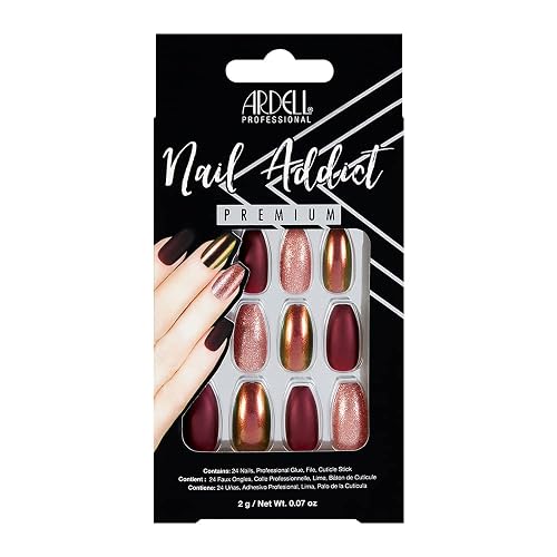 Ardell Nail Addict Premium Press On Nails - Long Coffin Fake Nails, Iridescent and Pink Accents, 24-Pc Diy Nail Extensions with Glue, Cuticle Stick Beauty & Personal Care Ardell