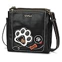 CHALA Merry Messenger RFID Protected Women Faux Leather Shoulder Purse with Adjustable Crossbody Strap - Paw Print - black