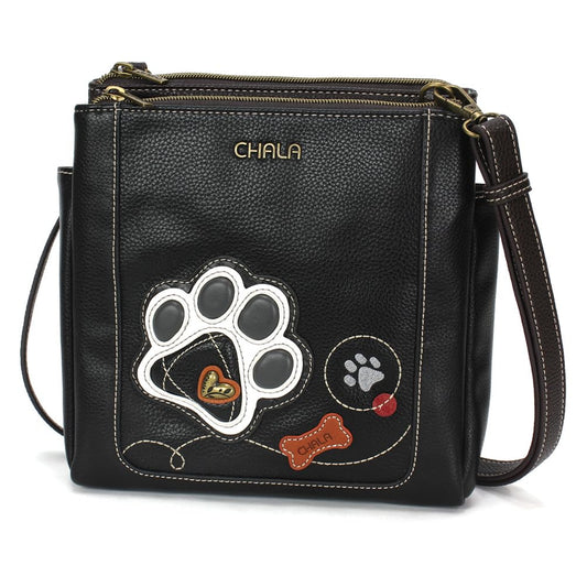 CHALA Merry Messenger RFID Protected Women Faux Leather Shoulder Purse with Adjustable Crossbody Strap - Paw Print - black