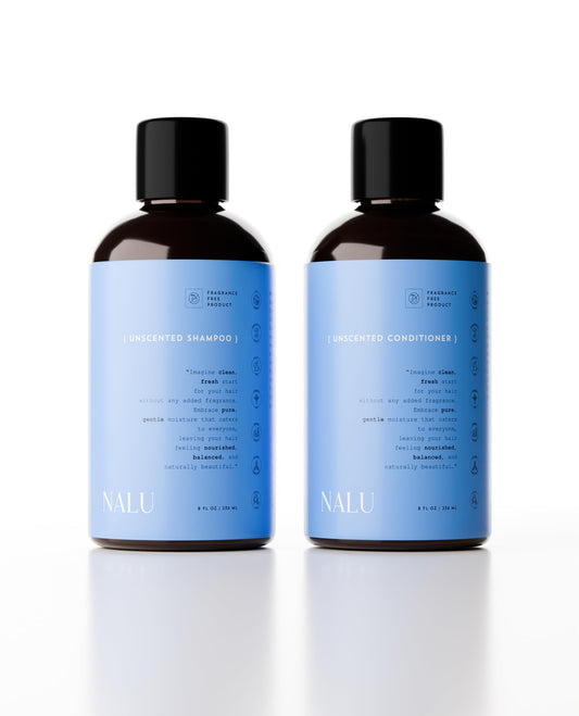 NALU Organic Unscented Shampoo & Conditioner Set - Fragrance-Free Solution for Sensitive Scalps. Nourishing & Strengthening. 8 Fl Oz Each.