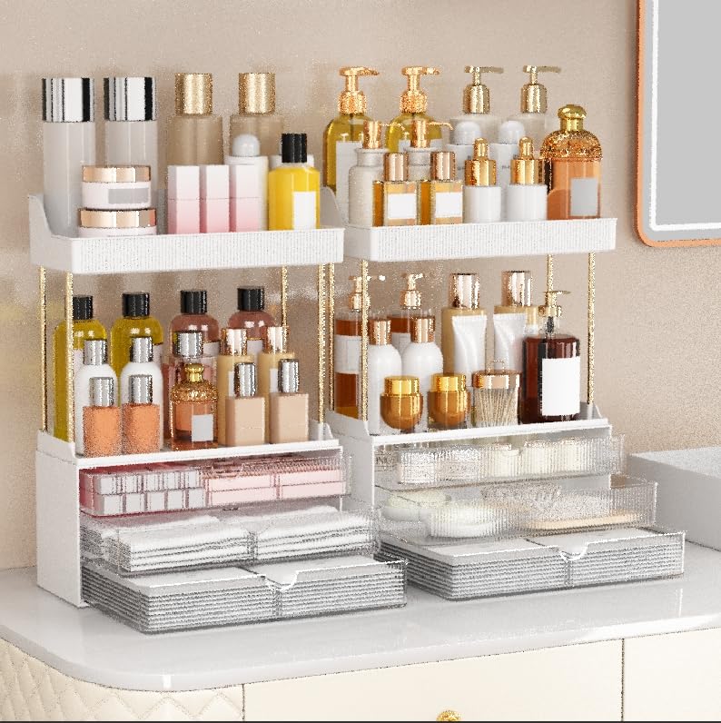 caktraie 2 Pack Bathroom Counter Organizer - 3 Drawers Makeup Organizer, Cosmetic Storage Drawer for Dresser Countertop and Bathroom Vanity for Large Beauty and Personal Care caktraie Default Title