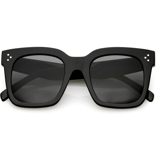 zeroUV - Oversized Fashion Retro Square Sunglasses for Women Vintage Style 50mm (Black/Smoke)