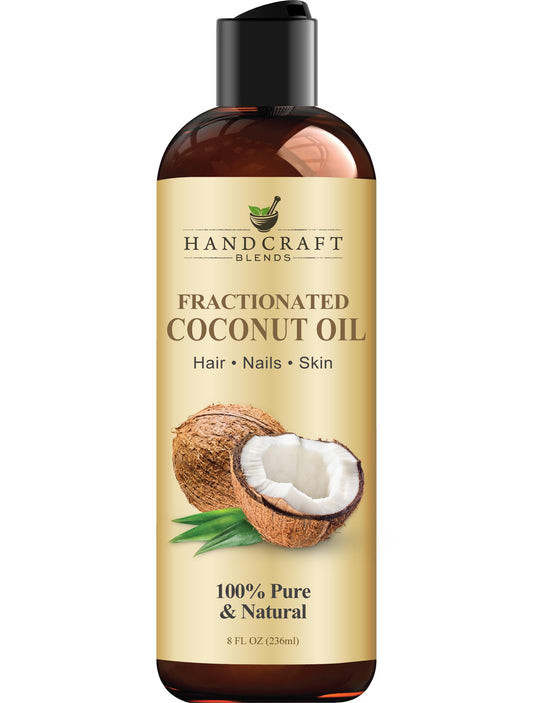 Handcraft Blends Fractionated Coconut Oil - 8 Fl Oz - 100% Pure and Natural - Premium Grade Carrier Oil for Skin and Hair - Hair and Body - Massage Beauty & Personal Care Handcraft Blends