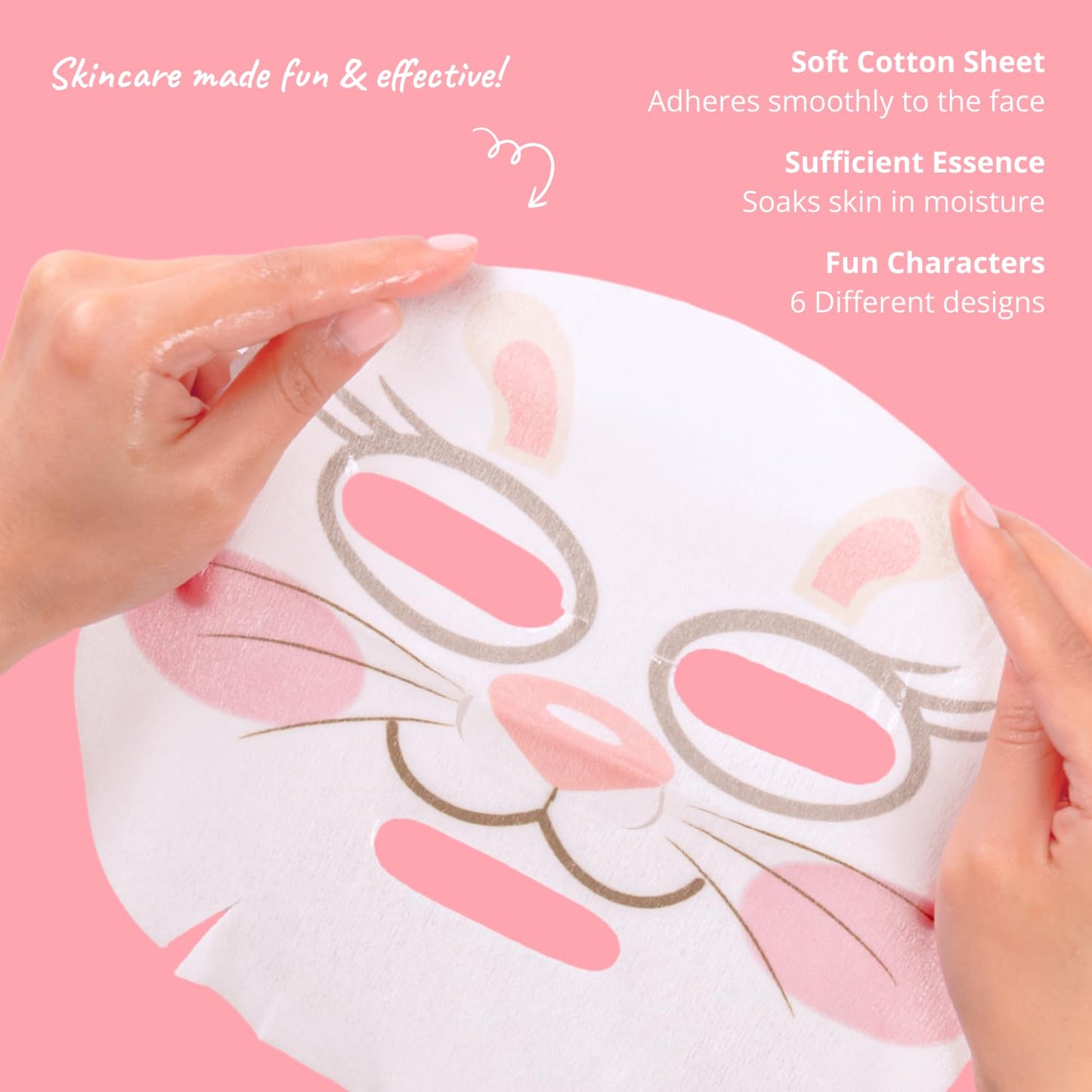 Epielle Character Face Mask Fuzzy Friends 6 Pack, Fun & Effective Korean Skin Care, Spa Party Favors, Stocking Stuffers, Birthday Gifts for Women