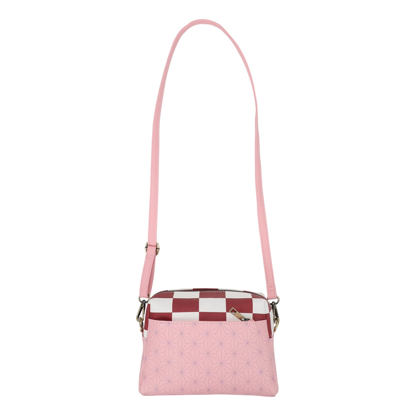 Demon Slayer Nezuko Metal Badge Women's Pink Crossbody Handbag