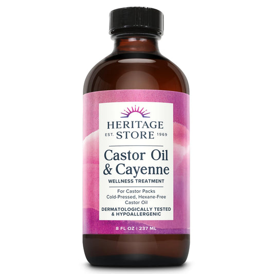 HERITAGE STORE Castor Oil & Cayenne - Cold Pressed Organic Castor Oil Pack Wrap - Heat Compress for Abdomen, Joints, Overall Wellness - with Cayenne Beauty & Personal Care HERITAGE STORE