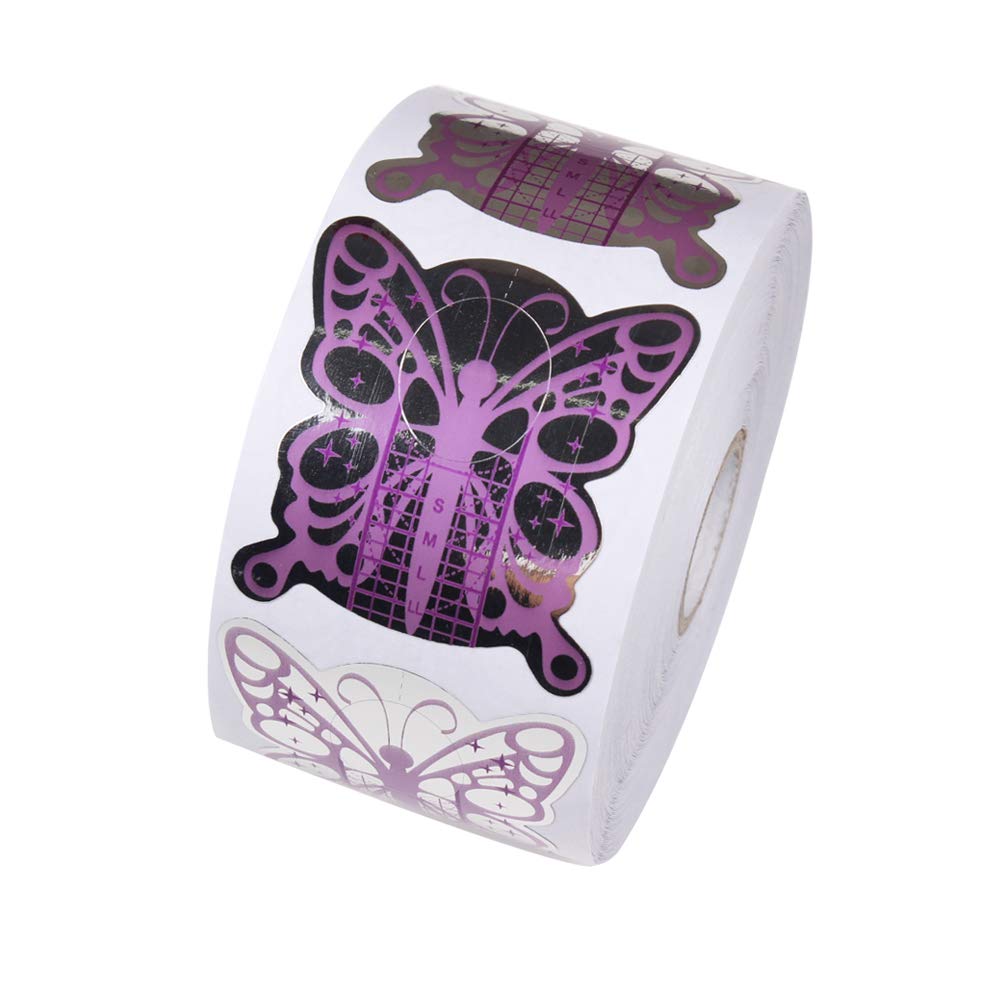 BeautyLeader 500Pcs Nail Form Pruple Bufferfly Shape Nail Art Guide Form Acrylic Tips UV Gel Extension Stickers Guide Stencil Manicure Tools for Nail