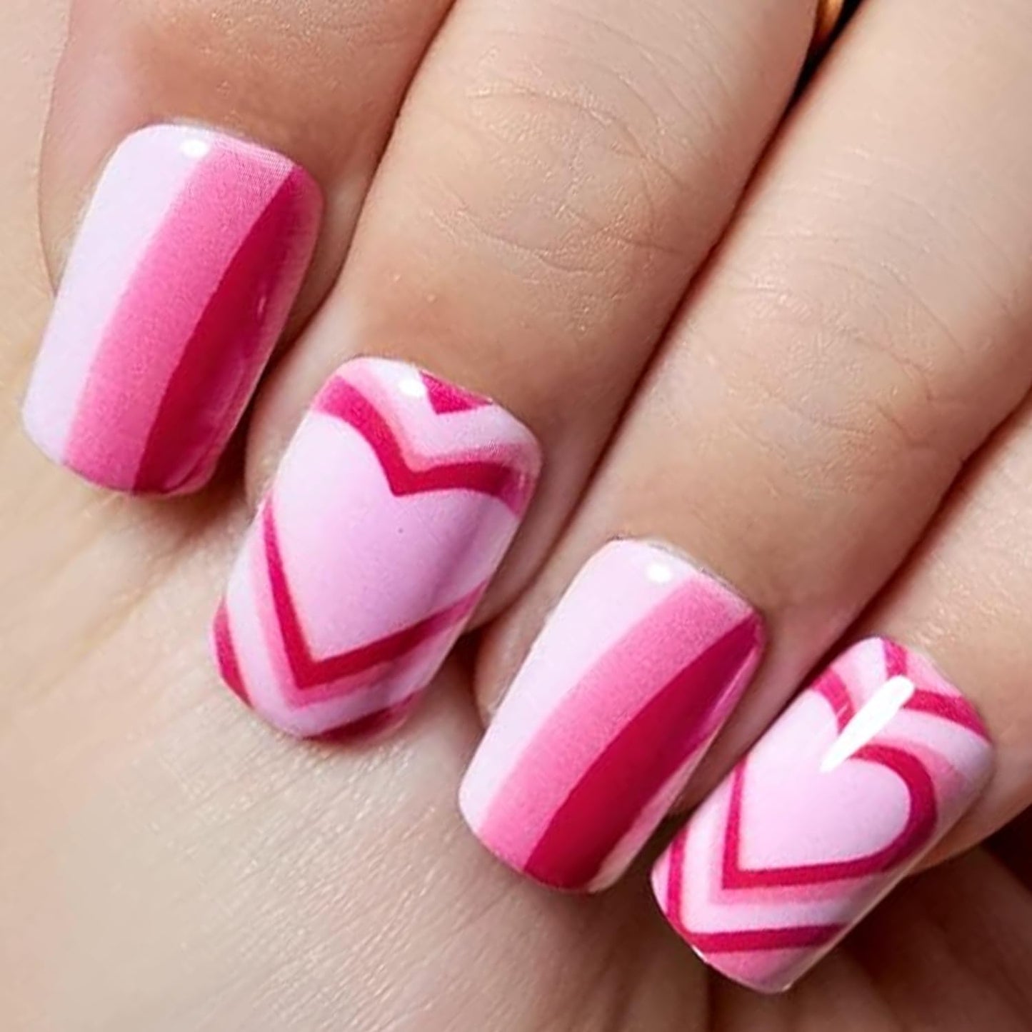 GLAMERMAID Hot Pink Ombre Press on Nails Medium Square, Color Gel False Nals, Valentine Colorful Glue on Nails Kit for Women, Pop Comic Sweet Reusable