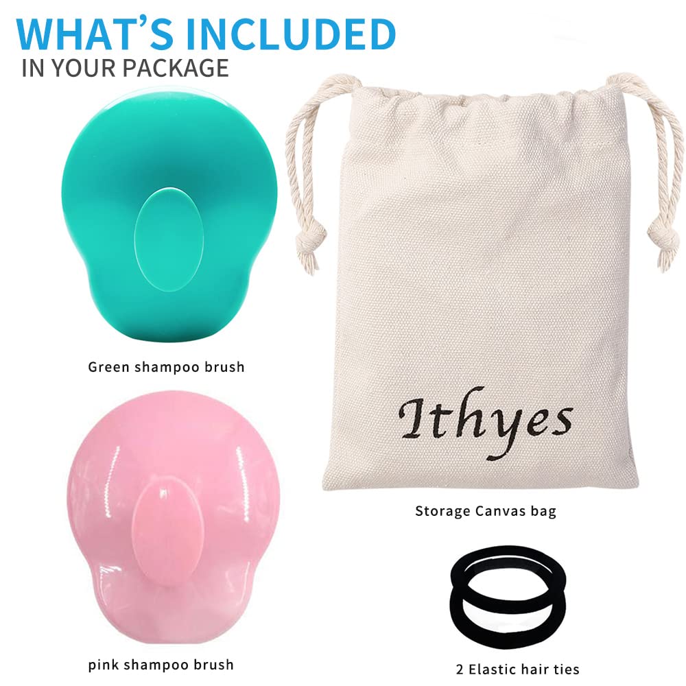 Ithyes Shampoo Brush Silicon Scalp Massager Hair Brush Wet Dry Comb Head Rubber Care Improve Blood Circulation for Men,Women Pets, Pack 2 Green