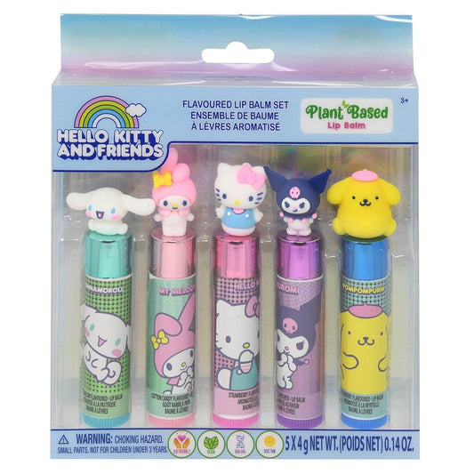 Townley Girl Hello Kitty & Friends 5 Pc Plant Based, Moisturizing Lip Balm Makeup Set for Girls Kids Toddlers, Perfect for Parties Sleepovers