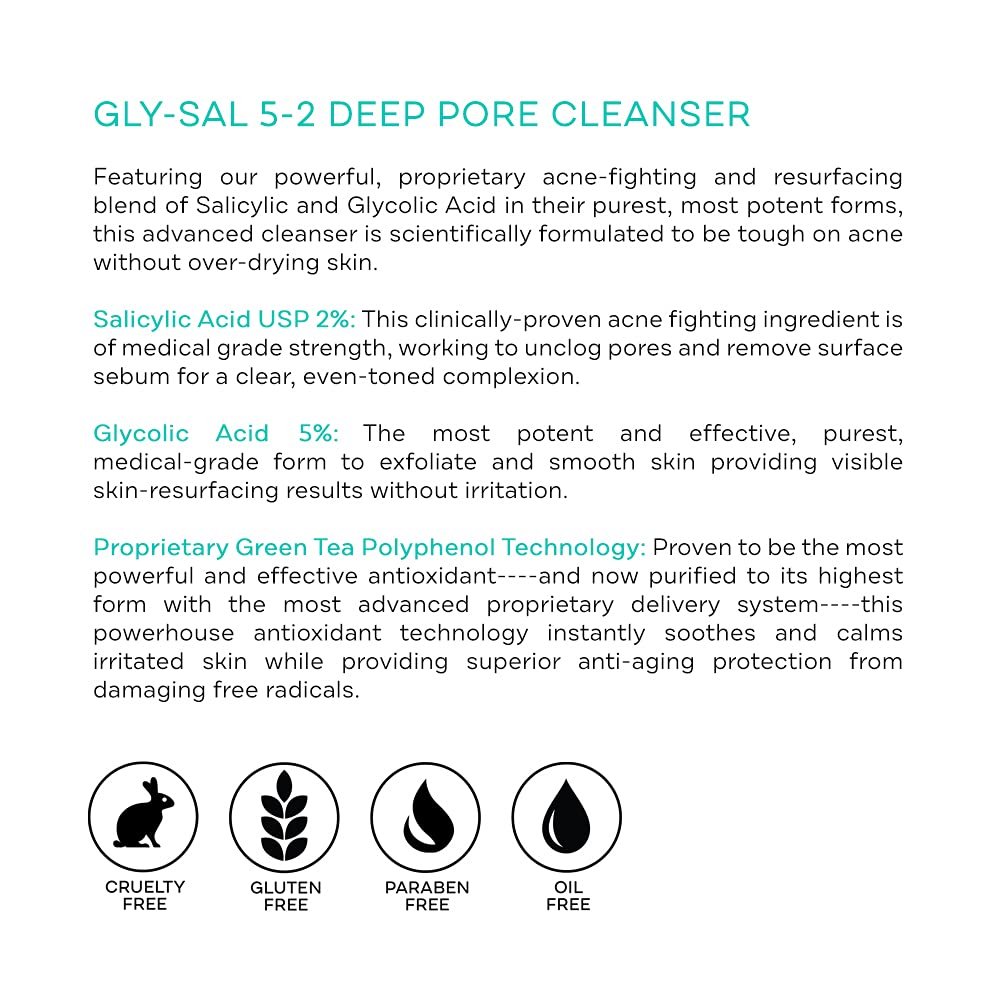 Replenix Gly-Sal Deep Pore Acne Face Wash, 6.7 Fl Oz, Non-Oily Medical-Grade 5% Glycolic & 2% Salicylic Acid Facial Cleanser for Acne-Prone Skin