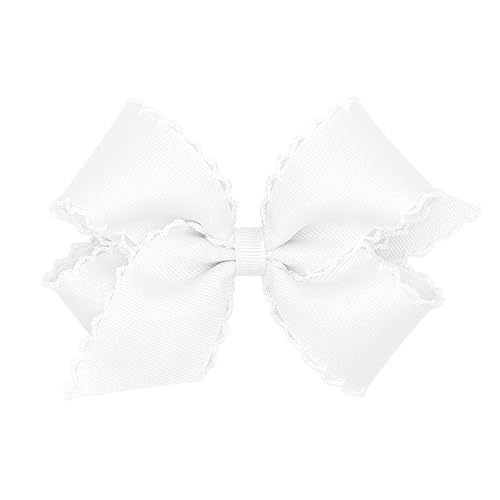 Wee Ones Girls' Classic Grosgrain Moonstitch Edge Hair Bow on a WeeStay Hair Clip, Matching Edge, Medium, White