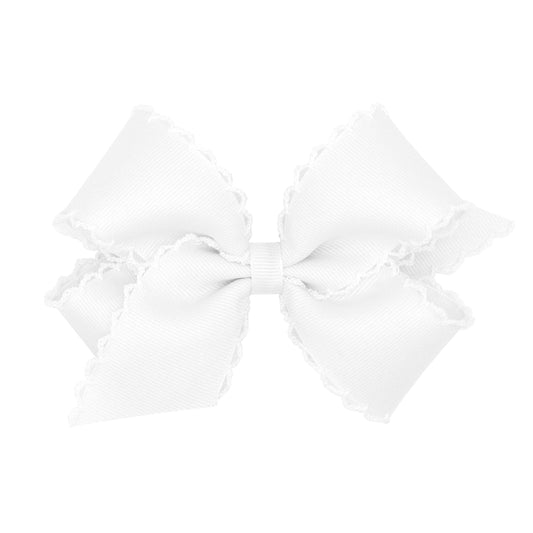 Wee Ones Girls' Classic Grosgrain Moonstitch Edge Hair Bow on a WeeStay Hair Clip, Matching Edge, Medium, White