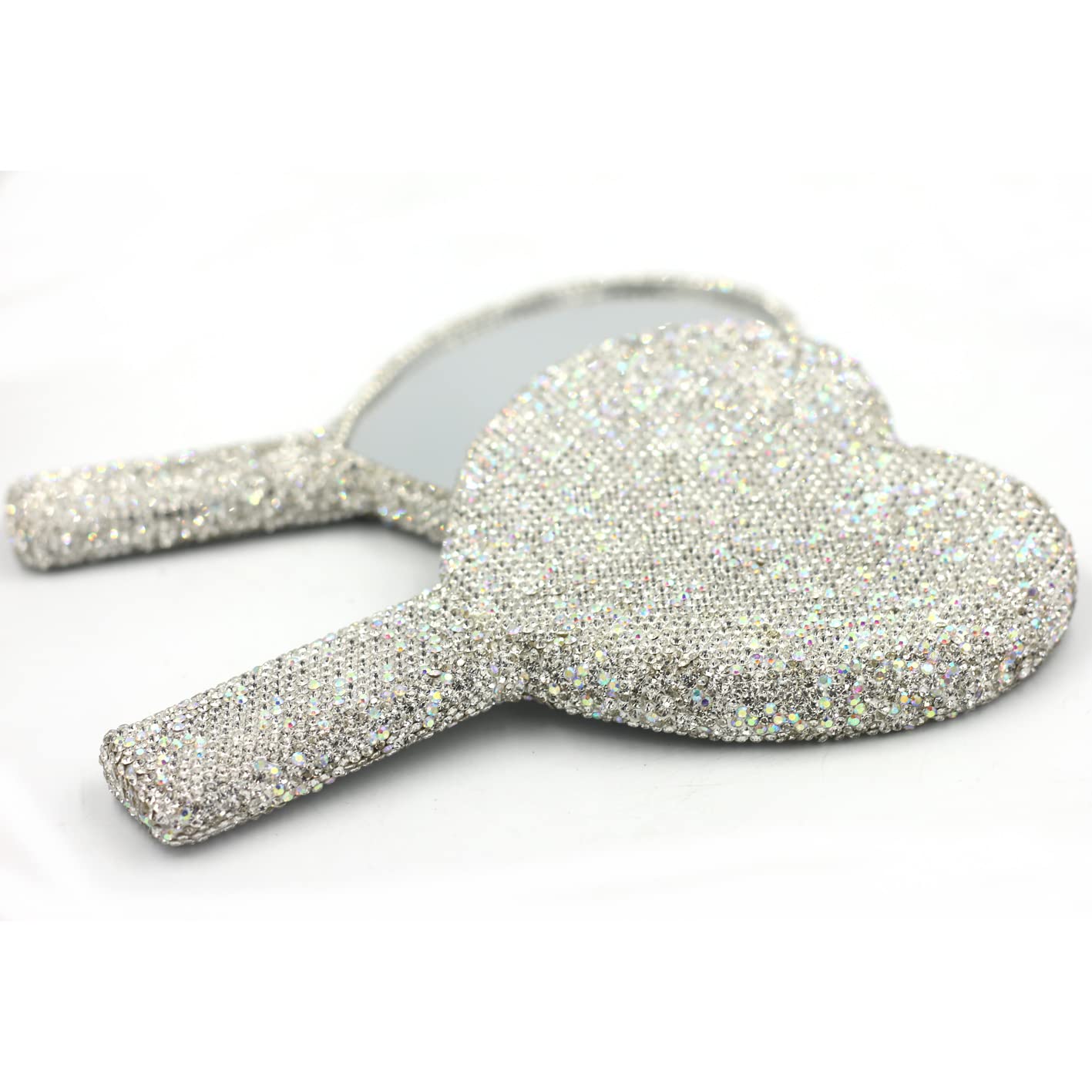 Bestbling Bling Rhinestone Heart Handheld Mirror - Portable & Dazzling Makeup Mirror for On-The-Go Touch-ups (Plastic White)