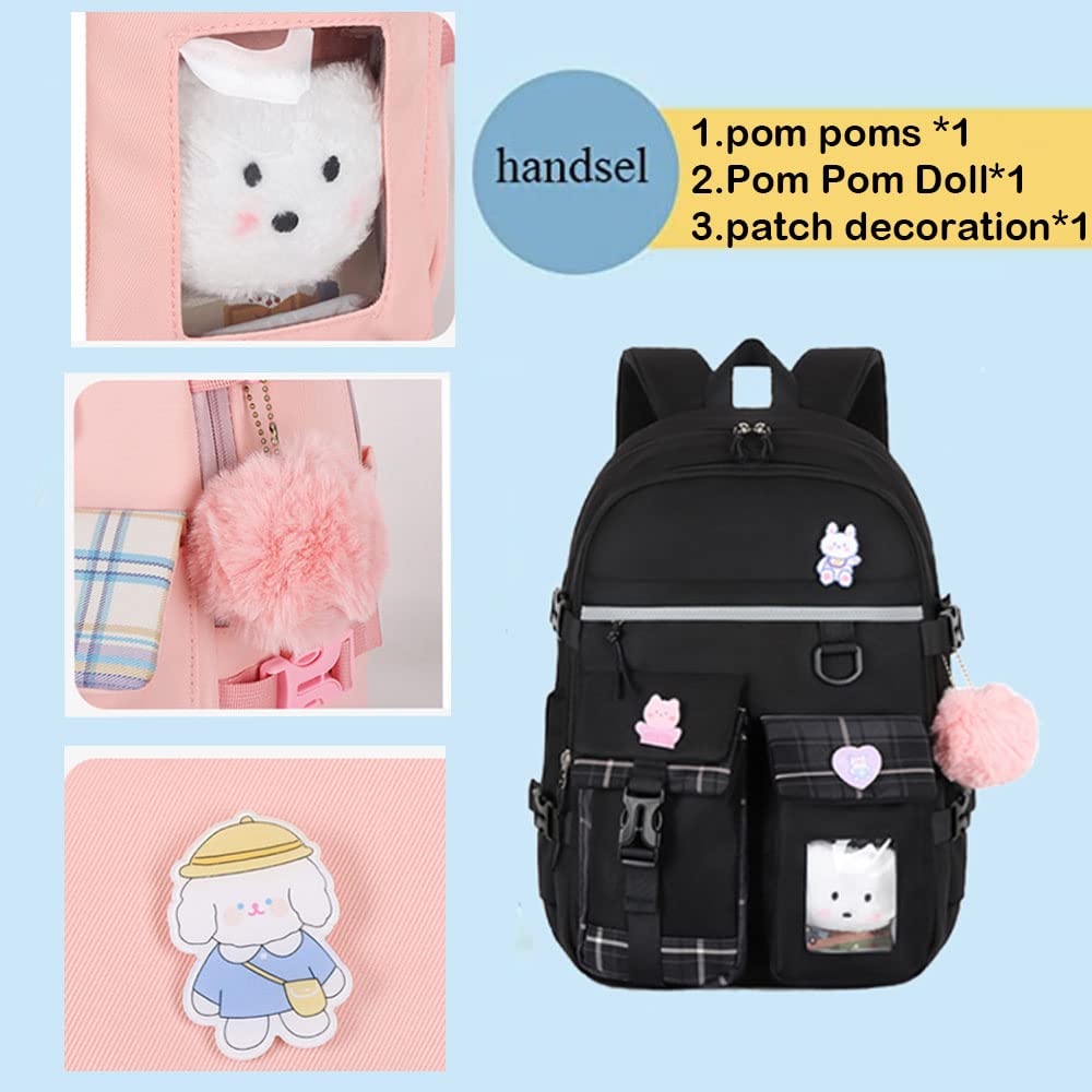 Teenage girls Backpacks15.6 Inch Cute School Bag Elementary Middle High School College Backpack Girls School Large Capacity Waterproof Backpacks, Cute Black Fashion Backpacks Travel Backpack(Black)…