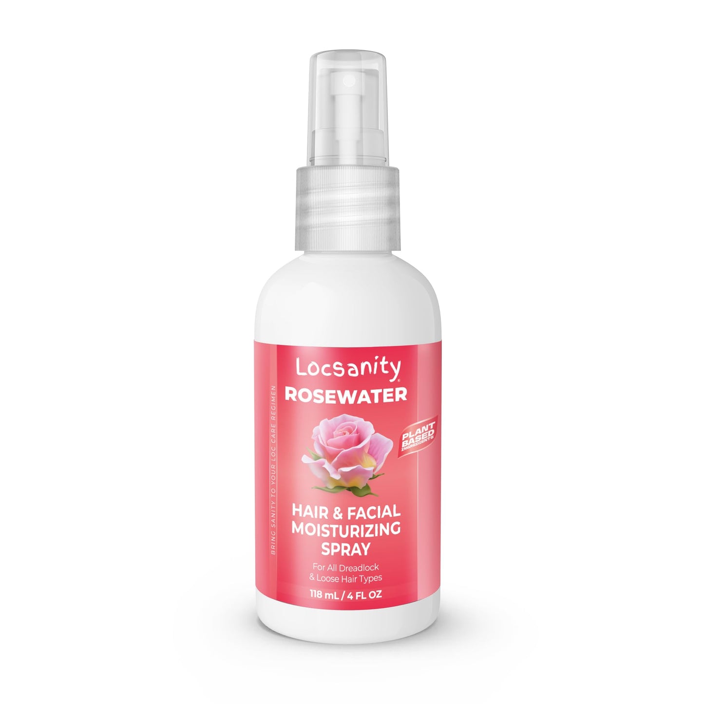 Locsanity Pure Rosewater Hair and Facial Spray - Trial Size Hydrating Face Mist to Soothe, Refresh, and Rejuvenate Skin, Reduce Oil and Buildup (4oz)