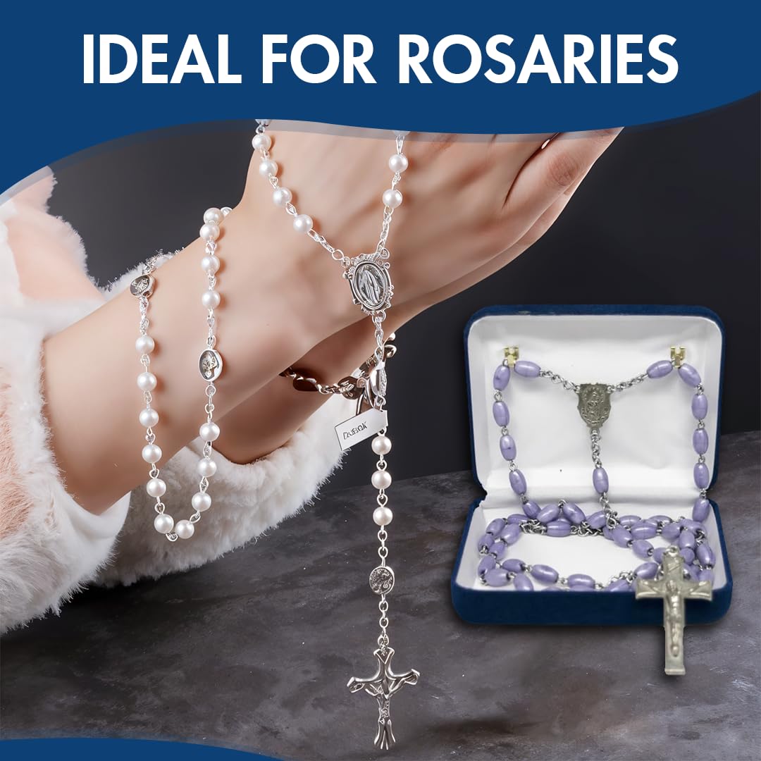 Novel Box Blue Communion Keepsake Rosary Box 3.25x2.5x1 Inches White Inside - Rosary Storage Jewelry Boxes Unique Gift - Religious Rosary Box…