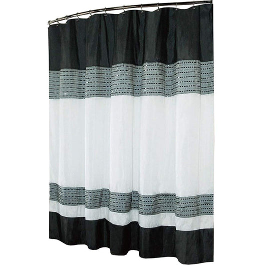 Kashi Home Shower Curtain Ibiza Fabric Luxury Shower Tub Curtain 70x72 Modern Black,White & Gray Block Design with Chic Sparkling Sequin Stripes…