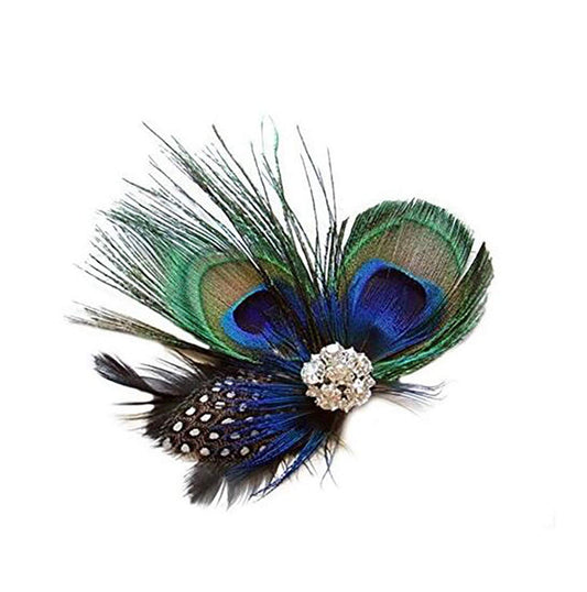 Women Bohemian Peacock Feather Hair Clip Hair Pin Elegant Fascinator Wedding Dance Party Headdress Headwear Hair Accessory Sequined Showgirl Headpiece