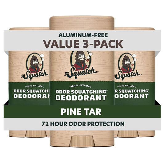 Dr. Squatch Natural Men’s Deodorant - Aluminum Free Natural Deodorant Men with Charcoal & Postbiotics for 72-Hour Odor Protection - Pine Tar, 2.65oz Beauty and Personal Care Dr. Squatch